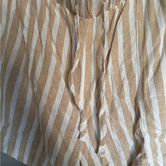 High-Rise Linen Striped Tan Women's Shorts - Picture 5 of 7